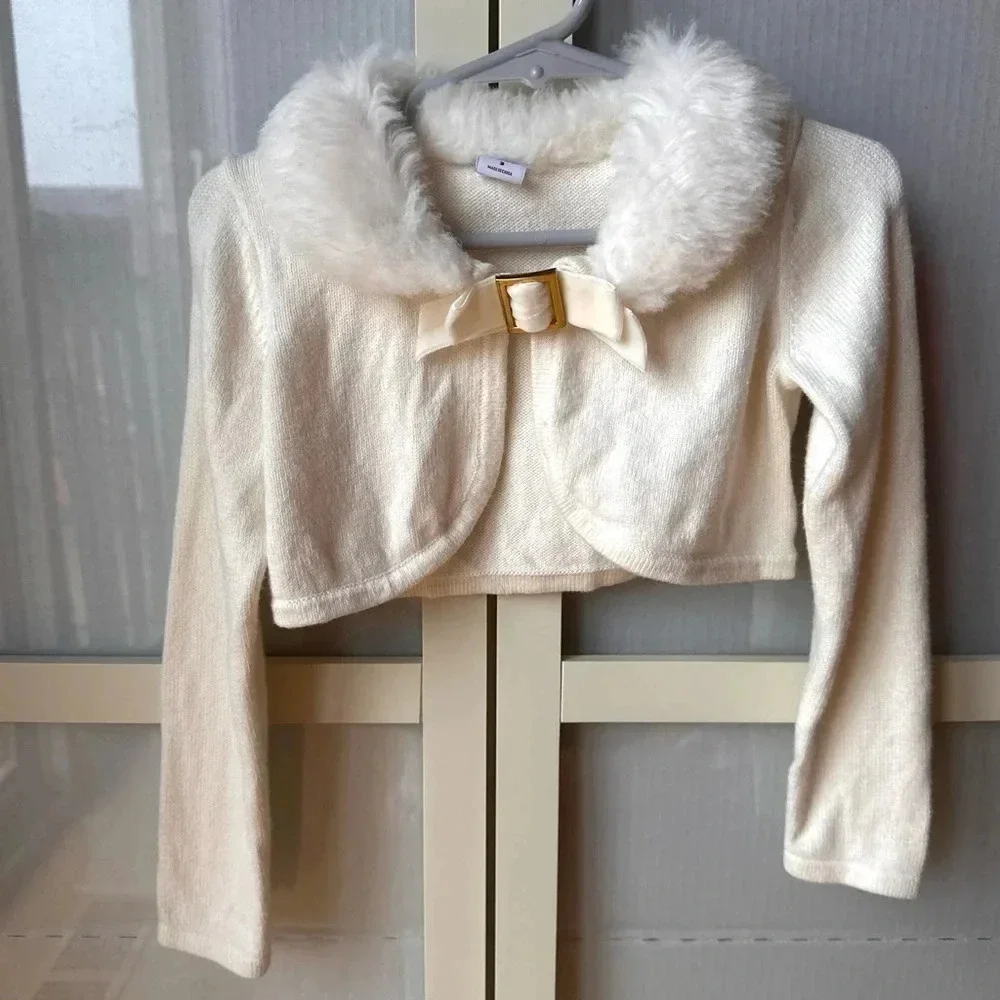 Janie And Jack Girls Sz 3 Cream Shrug With Fur Collar Christmas Formal